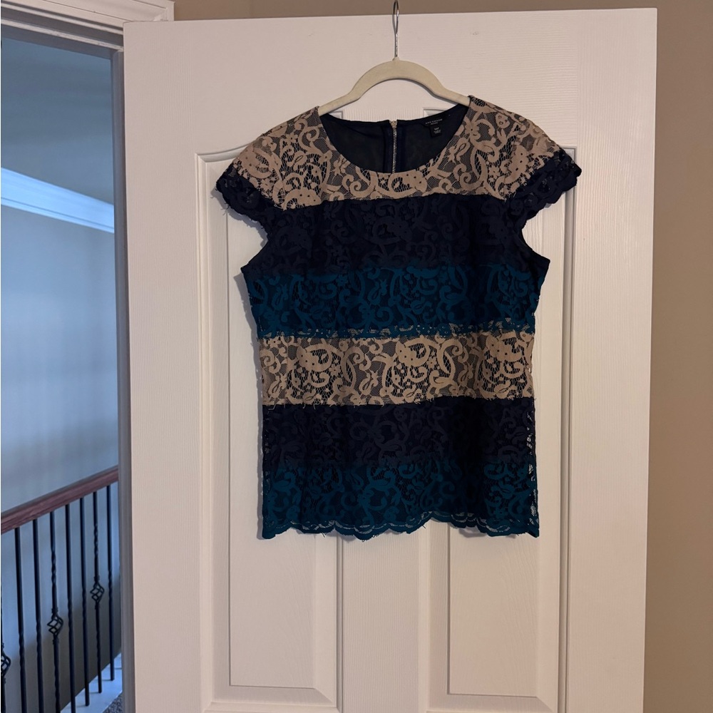 Ann Taylor Lace Blouse - Navy and Beige